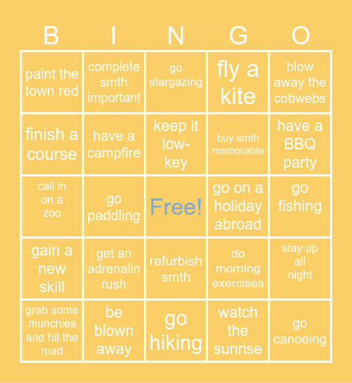 Summer highlights Bingo Card