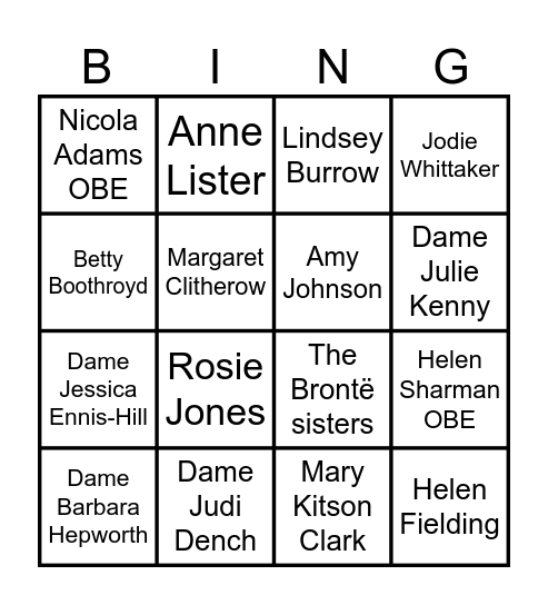 Incredible Women in Yorkshire Bingo Card