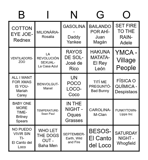 Bingo Musical Bingo Card