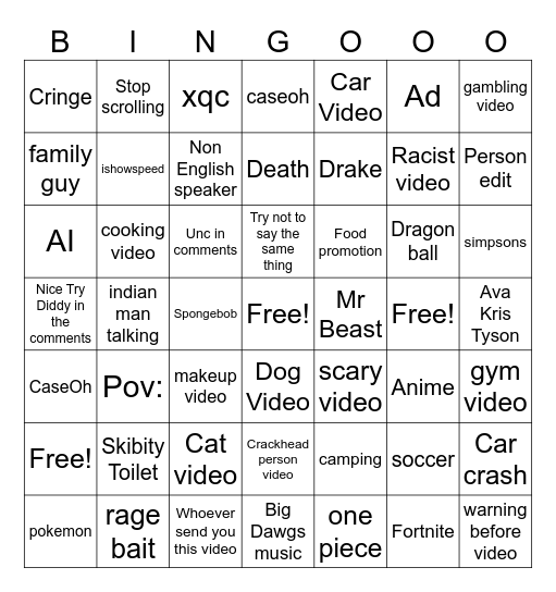 INSTAGRAM Bingo Card