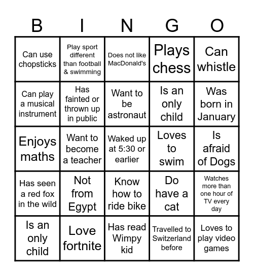 Welcome Back Year 5 dedicated students Bingo Card