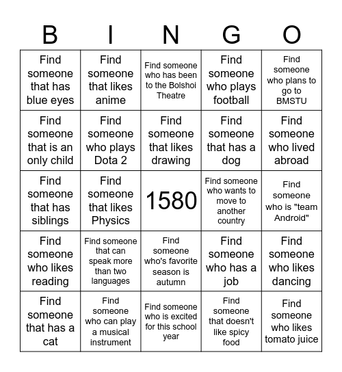 Get to Know Your Classmates Bingo Card