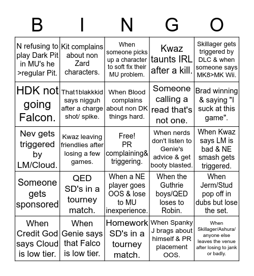 Nebraska Smash 4 Bingo  Bingo Card