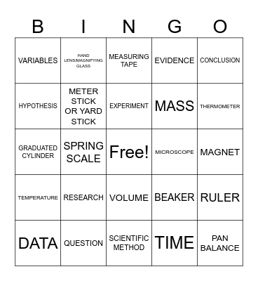 SCIENTIFIC METHOD AND SCIENCE TOOLS Bingo Card