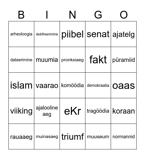Mõistete BINGO Card