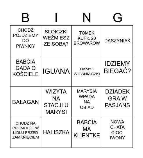 PISZ BINGO Card