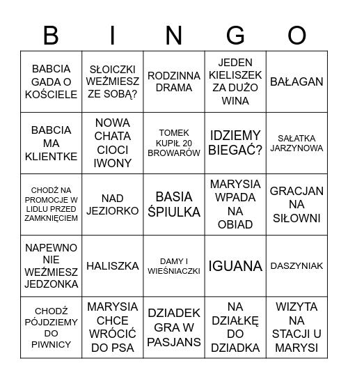 PISZ BINGO Card