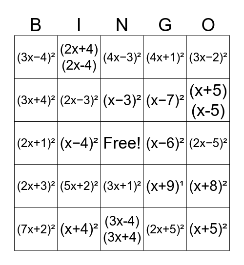 Binomial Bingo Card