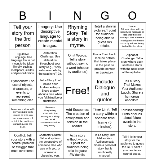 Summer Recall Bingo Card