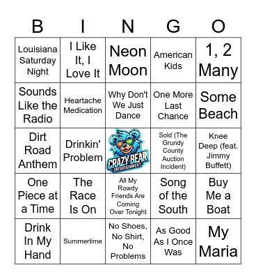 Mixed Country Bingo Card