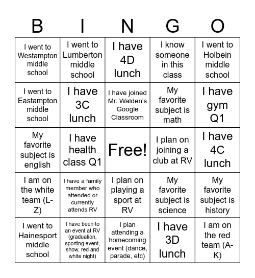 RV Bingo Card