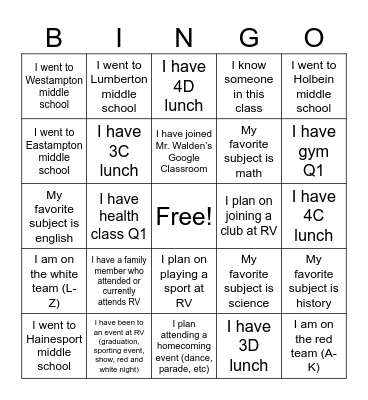 RV Bingo Card