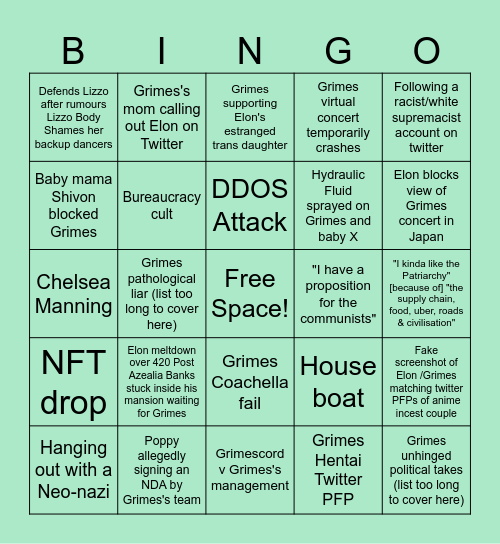 Grimes Drama Bingo Card