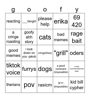 goofy ahh bing Bingo Card