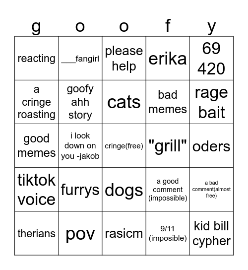 goofy ahh bing Bingo Card