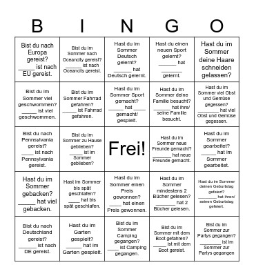 Sommerferien 2024 Bingo Card