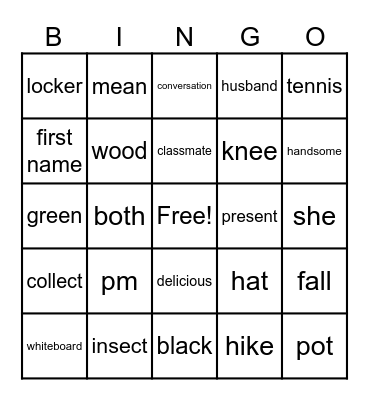 Grade 7 Vocab Words Bingo Card