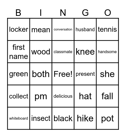 Grade 7 Vocab Words Bingo Card