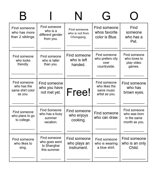 Find Someone Who Bingo Card