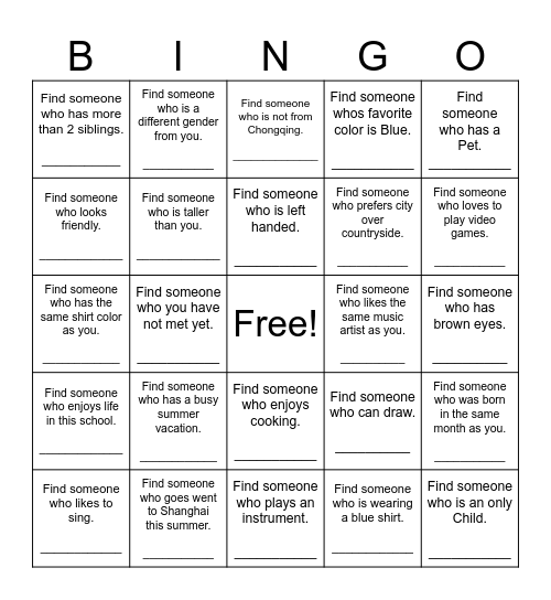 Find Someone Who Bingo Card