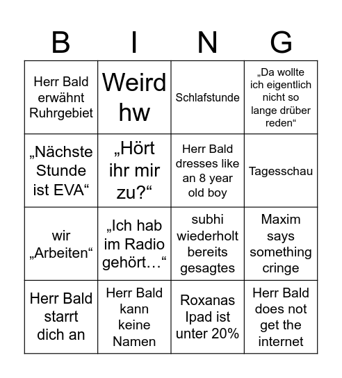 SW Bald Bingo Card