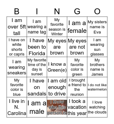 Green(e) Family Reunion Bingo Card