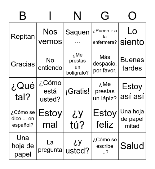 Los Saludos y Introducciones Bingo Card