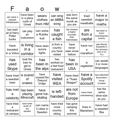 Find someone who Bingo Card