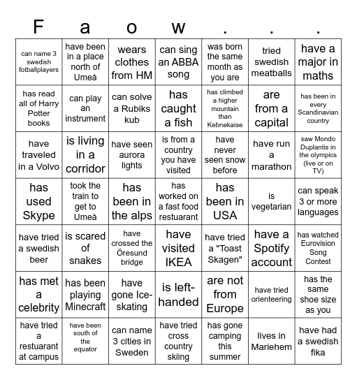 Find someone who Bingo Card