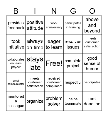 BMV Employee Appreciation Day Bingo Card