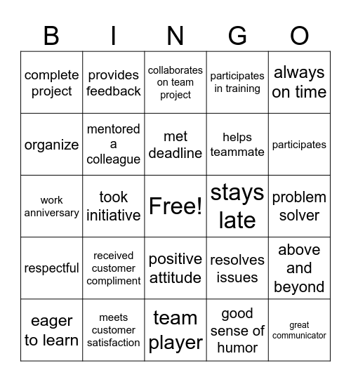 BMV Appreciation Day Bingo Card