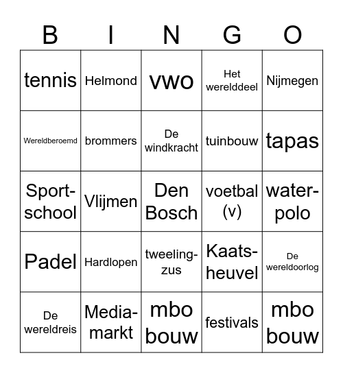 Woordenschat Bingo Card