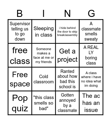 School day bingo Card