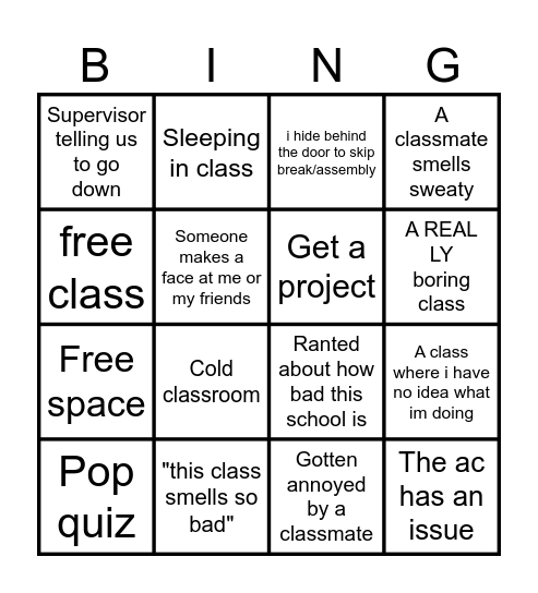 School day bingo Card