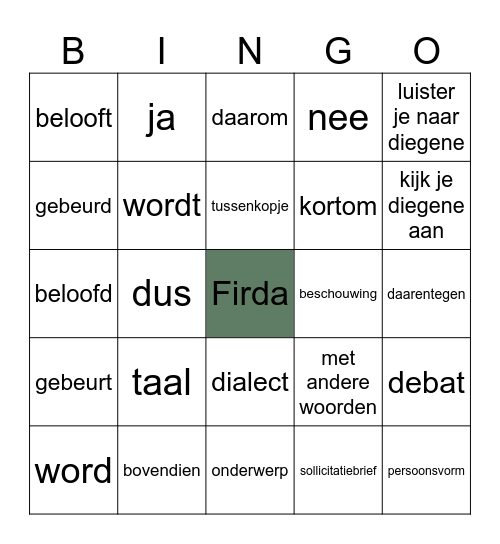 Nederlands Firda Bingo Card