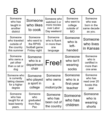 Faculty Bingo! Bingo Card
