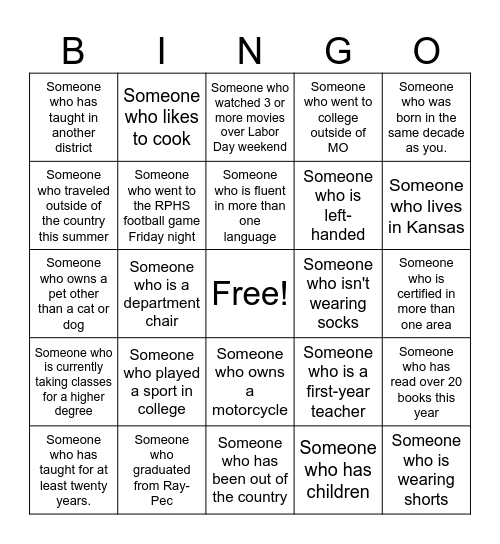 Faculty Bingo! Bingo Card