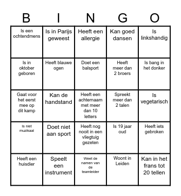 Kennismakingsbingo Card