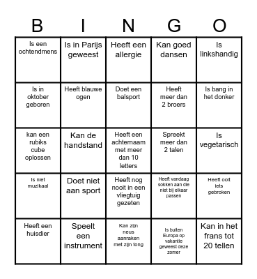 Kennismakingsbingo Card