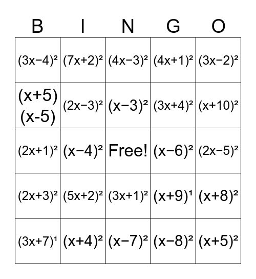 Binomial Bingo Card