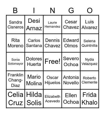 Hispanic Heritage Month Bingo Card