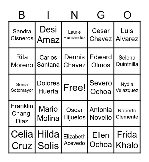 Hispanic Heritage Month Bingo Card