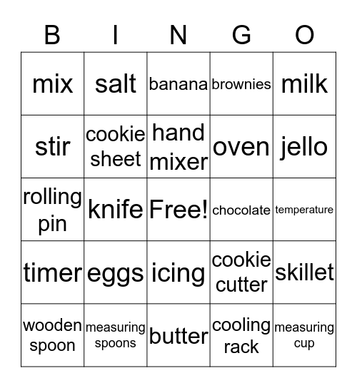 A&G Baking Camp Bingo Card