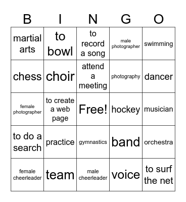 After-school Activites Bingo Card