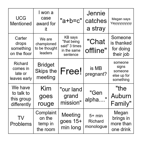 OCM Meeting Bingo Card