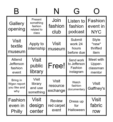 Fashion Design Research Bingo! Bingo Card