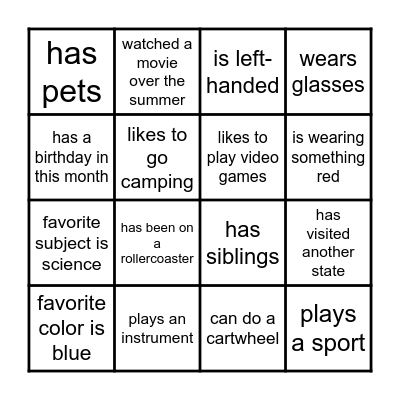 GET TO KNOW YOU Bingo Card