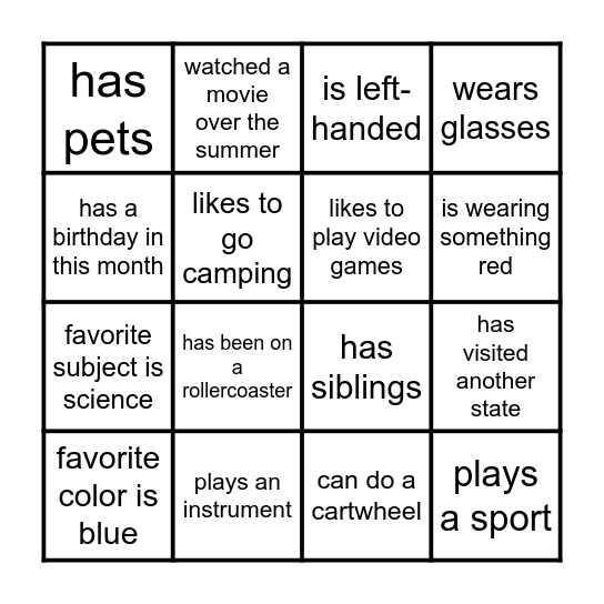 GET TO KNOW YOU Bingo Card