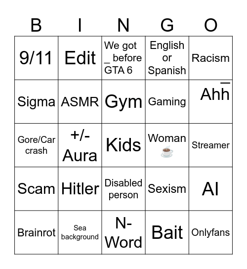 Instagram Bingo Card