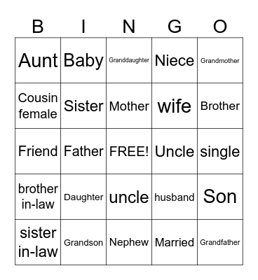 Family Bingo Card